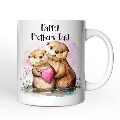 Cute Otters Mother's Day Themed Custom Mug, Personalized Art Animal Mom and Daughter Gift