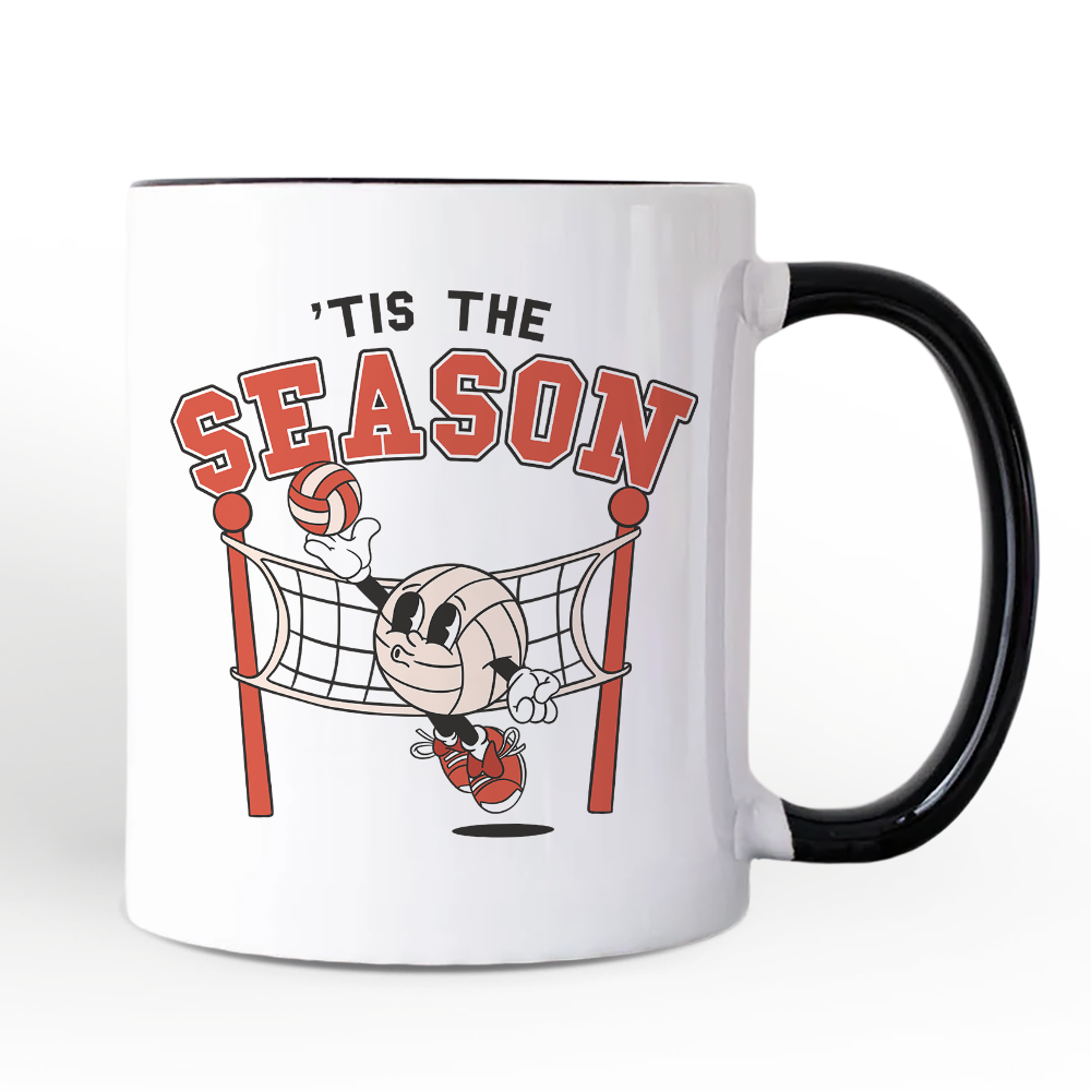 Tis the Season Volleyball Personalized Mug, Retro Vintage Game Day Sports Gift with Custom Name