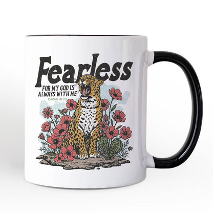 Vintage Floral Leopard Christian Personalized Mug, Fearless For My God Is Always With Me Isaiah 41:10 Gift with Custom Name