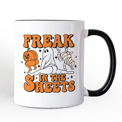 Freak in the Sheets Ghost Personalized Mug, Naughty Halloween Gift with Custom Name