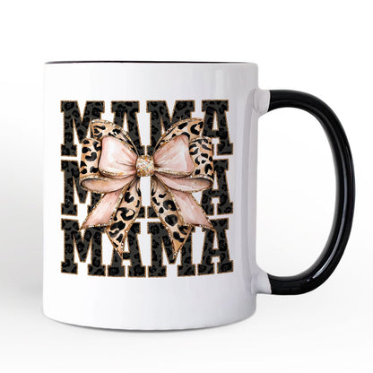 Glitter Leopard Mama Personalized Mug, Coquette Bow Glam Gift with Custom Name