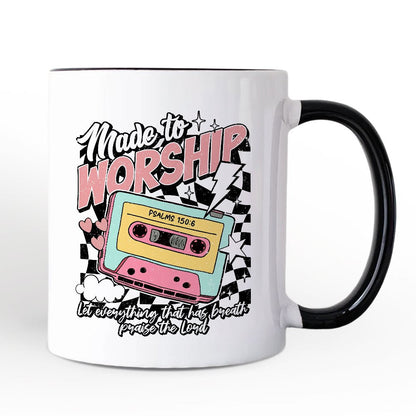 Made to Worship Christian Retro Personalized Mug, Psalm 150:6 Bible Verse Gift with Custom Name