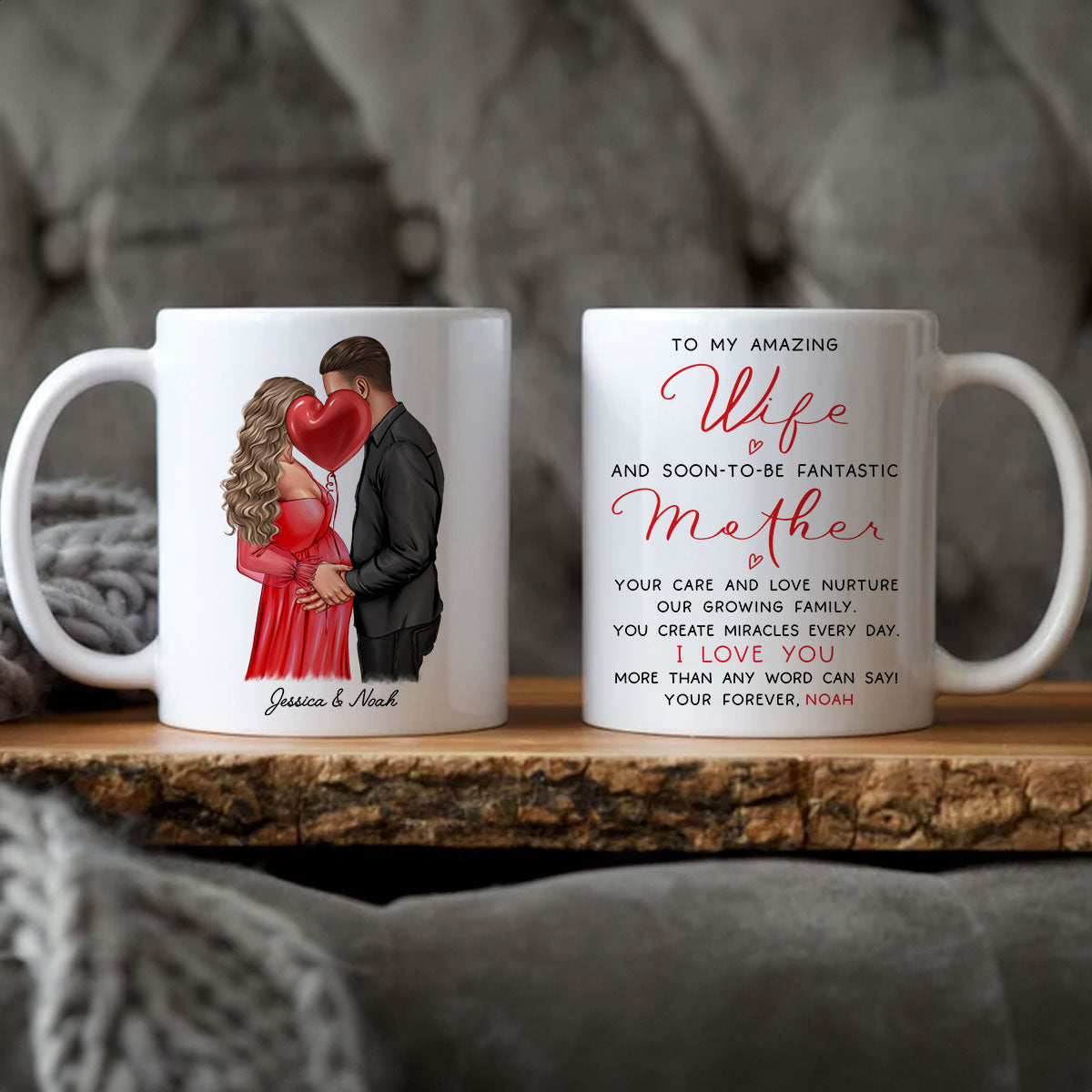 Personalized Pregnant Wife Mug, Kissing Couple, Expecting From Husband Gift, Mom To Be Vday Gift, Romantic Pregnancy Gift