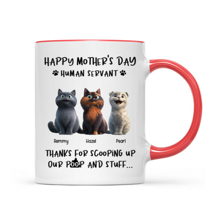 Happy Mother's Day Cat Mom, Thanks for Scooping My Poop, Personalized Stainless Steel Tumbler With Handle