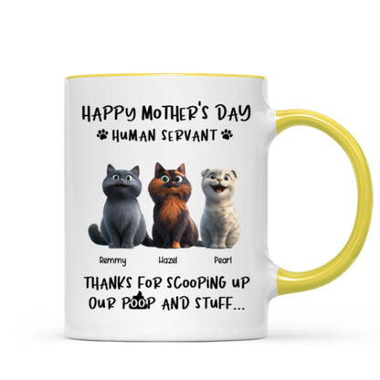 Happy Mother's Day Cat Mom, Thanks for Scooping My Poop, Personalized Stainless Steel Tumbler With Handle