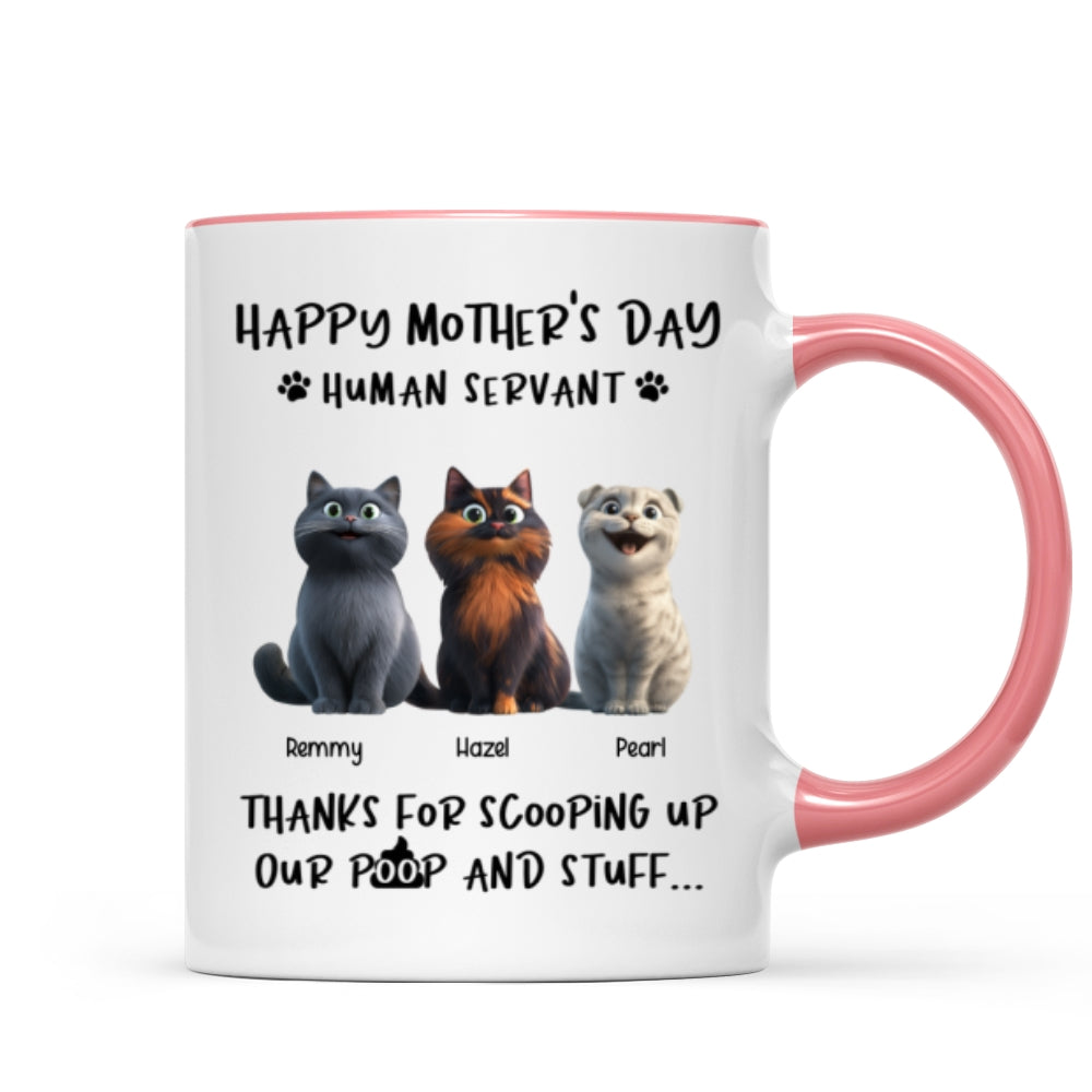 Happy Mother's Day Cat Mom, Thanks for Scooping My Poop, Personalized Stainless Steel Tumbler With Handle