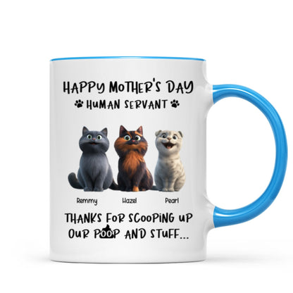 Happy Mother's Day Cat Mom, Thanks for Scooping My Poop, Personalized Stainless Steel Tumbler With Handle