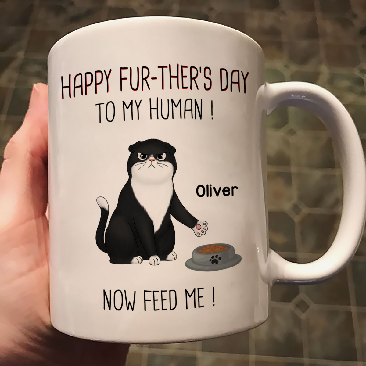 Happy Further's Day Cat Dad Feed Us Personalized Mug, Unique Father's Day Gift for Husband, Gift for Dad