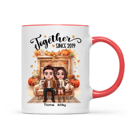 Fall Season Doll Couple Fireplace Personalized Mug