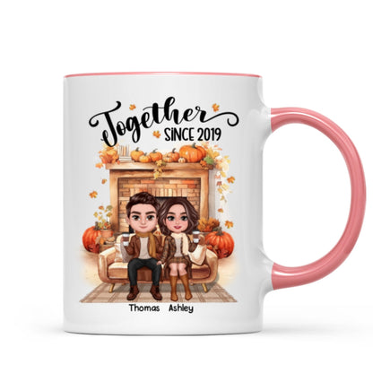 Fall Season Doll Couple Fireplace Personalized Mug