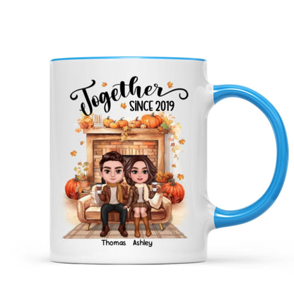 Fall Season Doll Couple Fireplace Personalized Mug