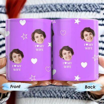 I Love My Wife Personalized Photo Mug With Hearts And Stars - Personalized Custom Coffee Mug - WIF031_MG