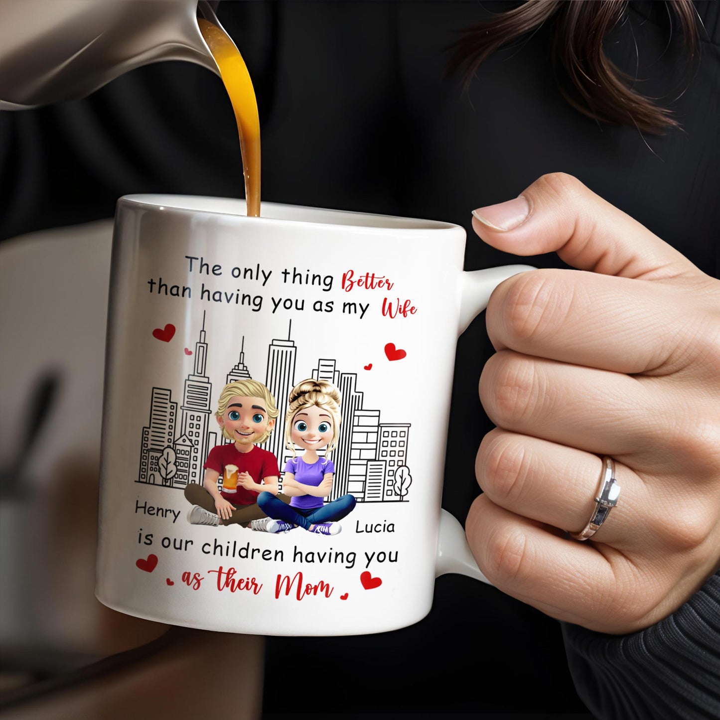 The Only Thing Better Than Having You As My Wife, Skyline and Cartoon Couple - Personalized Custom Coffee Mug - WIF049_MG