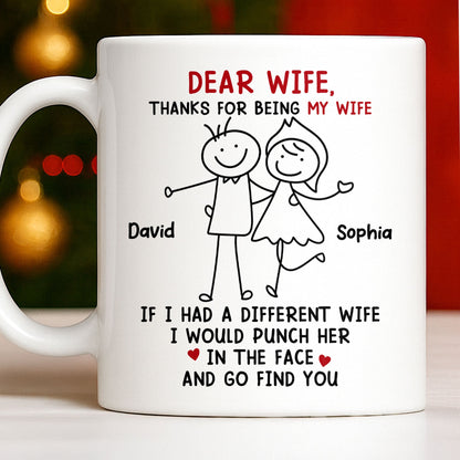 Dear Wife Thanks For Being My Wife, Stick Figures And Hearts - Personalized Custom Coffee Mug - WIF059_MG