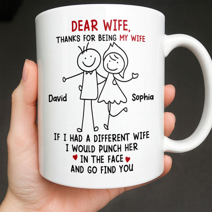 Dear Wife Thanks For Being My Wife, Stick Figures And Hearts - Personalized Custom Coffee Mug - WIF059_MG