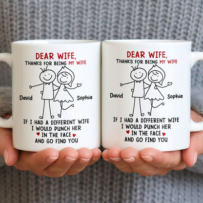 Dear Wife Thanks For Being My Wife, Stick Figures And Hearts - Personalized Custom Coffee Mug - WIF059_MG