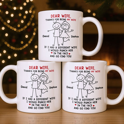 Dear Wife Thanks For Being My Wife, Stick Figures And Hearts - Personalized Custom Coffee Mug - WIF059_MG