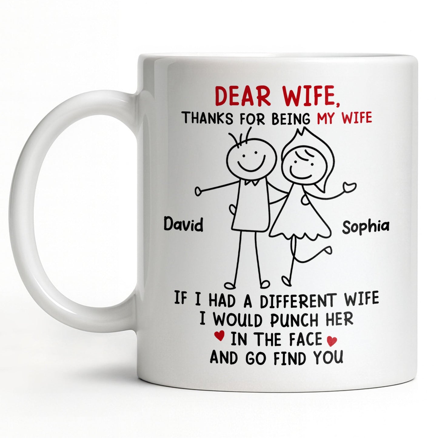 Dear Wife Thanks For Being My Wife, Stick Figures And Hearts - Personalized Custom Coffee Mug - WIF059_MG