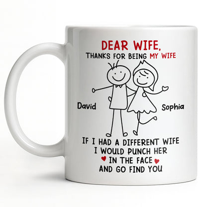 Dear Wife Thanks For Being My Wife, Stick Figures And Hearts - Personalized Custom Coffee Mug - WIF059_MG