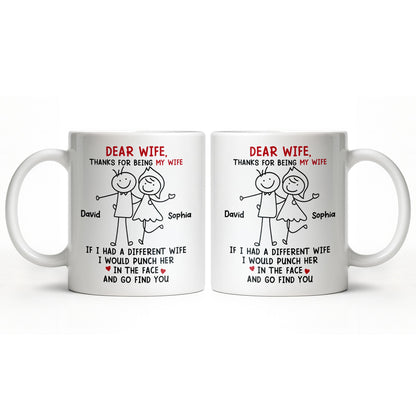 Dear Wife Thanks For Being My Wife, Stick Figures And Hearts - Personalized Custom Coffee Mug - WIF059_MG
