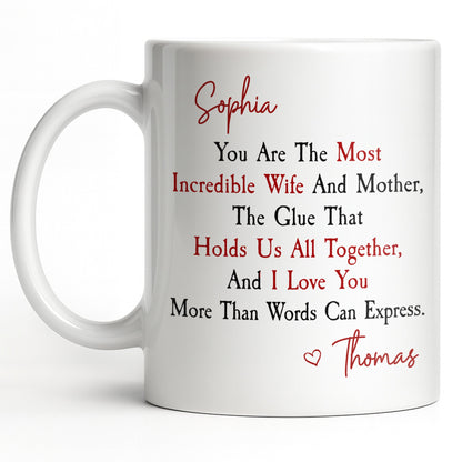 You Are The Most Incredible Wife And Mother Heart - Personalized Custom Coffee Mug - WIF067_MG