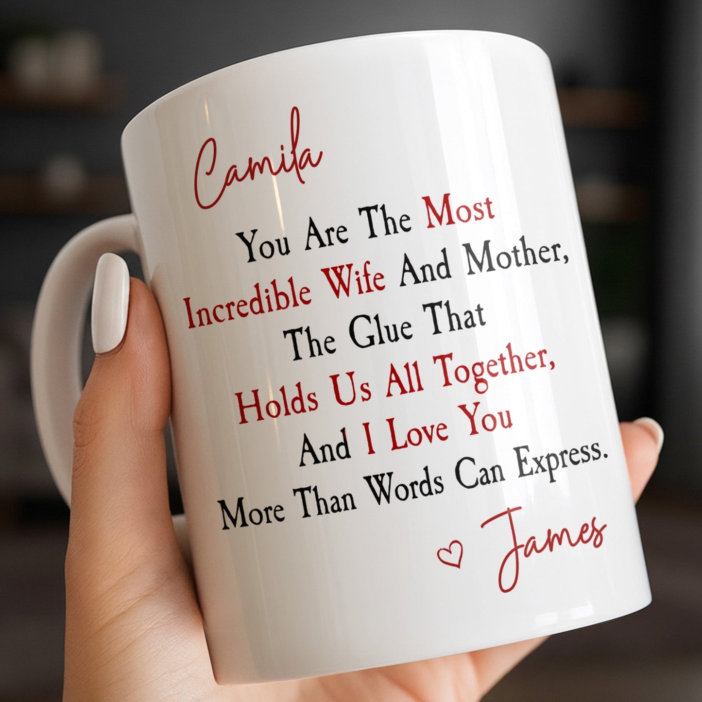 You Are The Most Incredible Wife And Mother Heart - Personalized Custom Coffee Mug - WIF067_MG