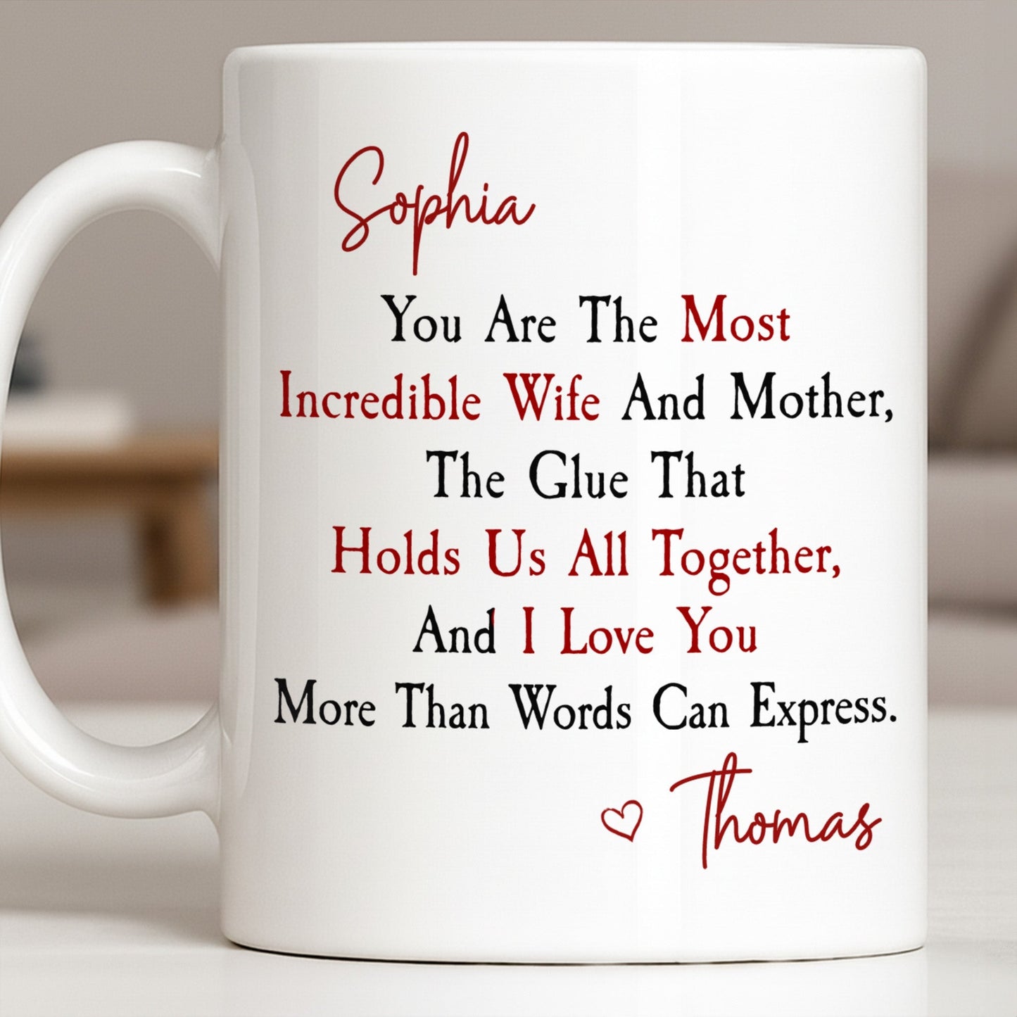 You Are The Most Incredible Wife And Mother Heart - Personalized Custom Coffee Mug - WIF067_MG