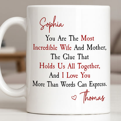 You Are The Most Incredible Wife And Mother Heart - Personalized Custom Coffee Mug - WIF067_MG