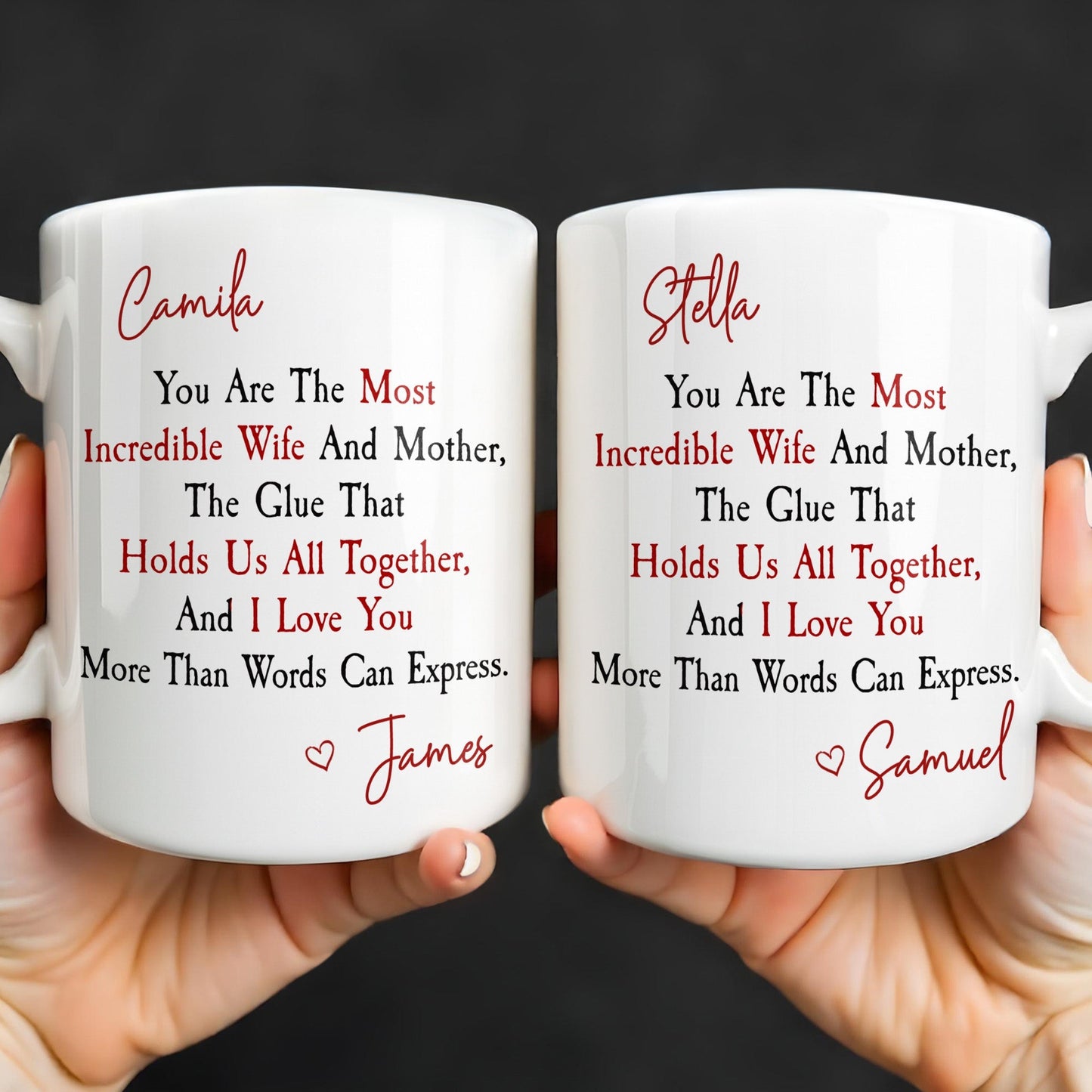 You Are The Most Incredible Wife And Mother Heart - Personalized Custom Coffee Mug - WIF067_MG