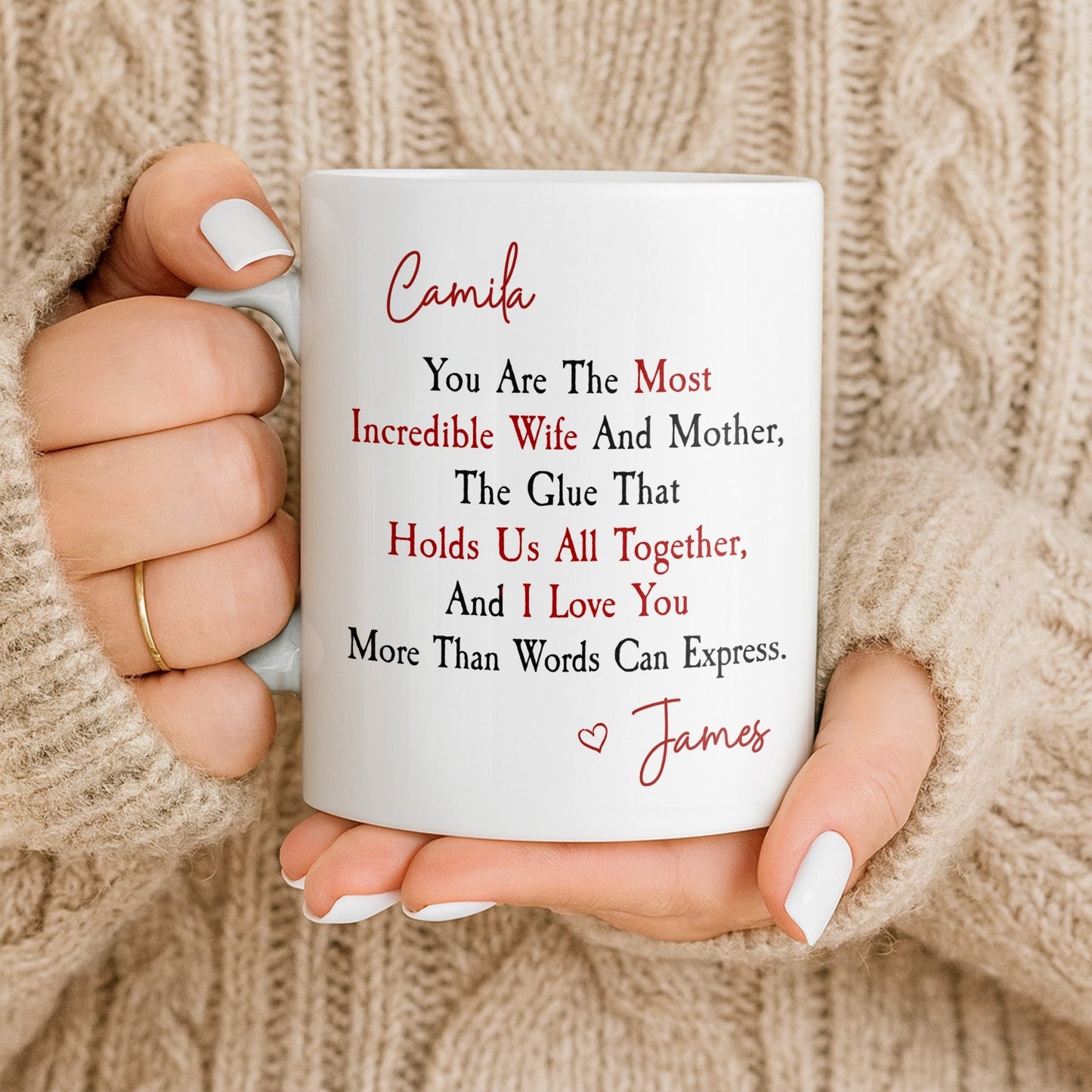 You Are The Most Incredible Wife And Mother Heart - Personalized Custom Coffee Mug - WIF067_MG