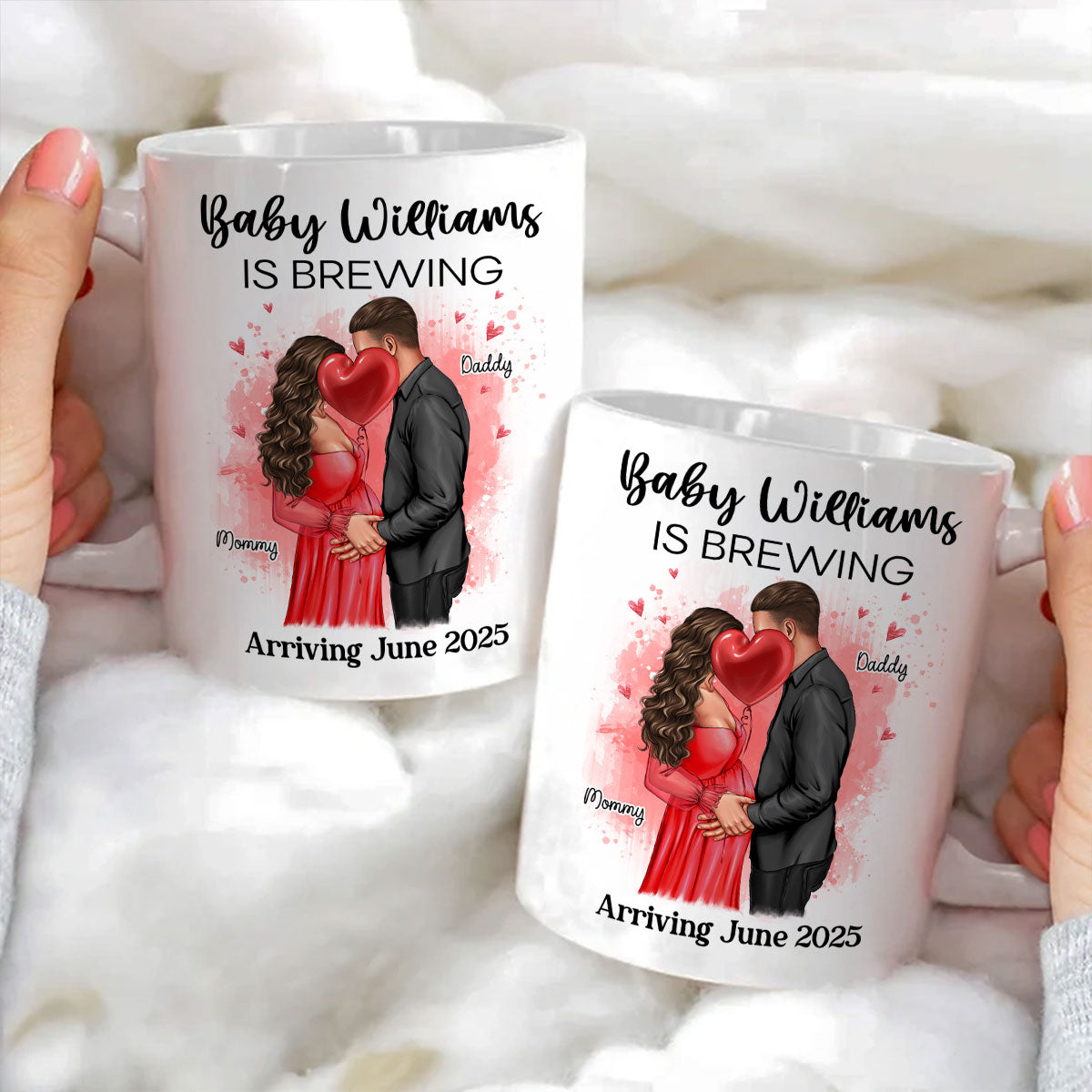 Baby Is Brewing Pregnancy Kissing Couple Personalized Mug Expecting Mom Gift, Expecting Parents Gift, Gift