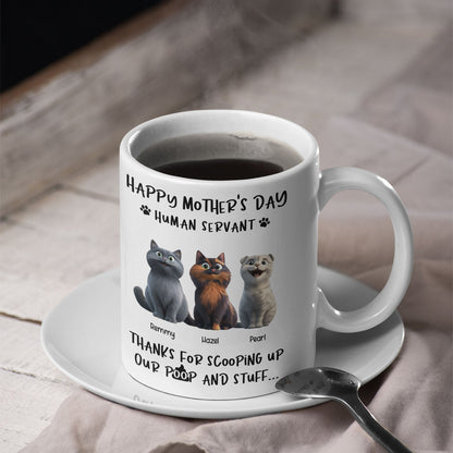 Happy Mother's Day Cat Mom, Thanks for Scooping My Poop, Personalized Stainless Steel Tumbler With Handle