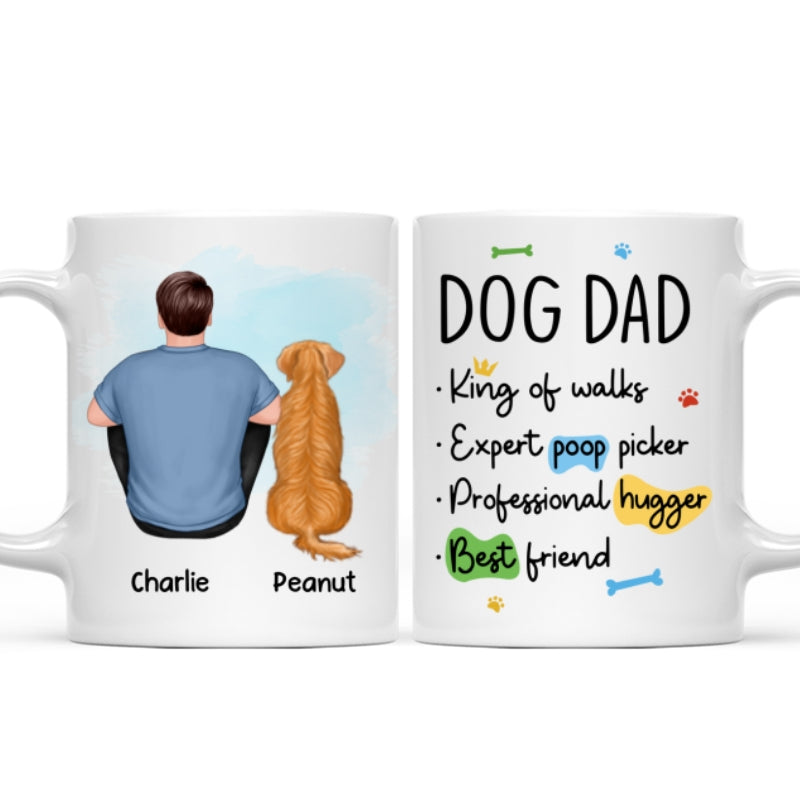 Dog Dad Back View Man & Sitting Dog Personalized Mug