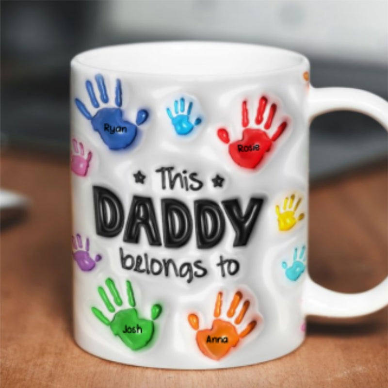 This Daddy Grandpa Belongs To Handprints Personalized 3D Inflated Printed Mug
