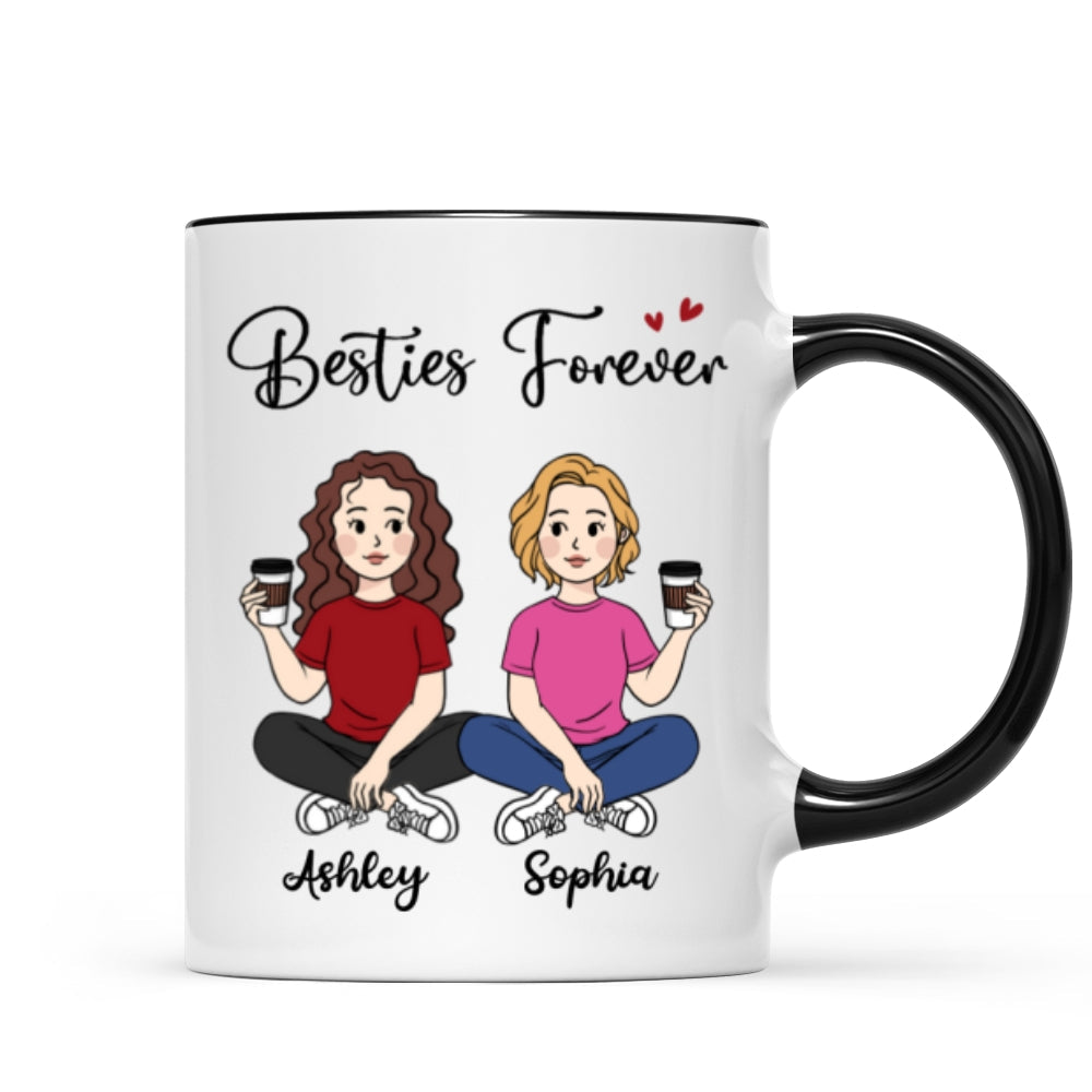 Cartoon Chibi Besties Sisters Sitting Gift For Best Friends Personalized Mug