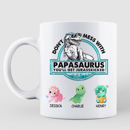Don't Mess With Papasaurus Cute Dinosaur Personalized Coffee Mug
