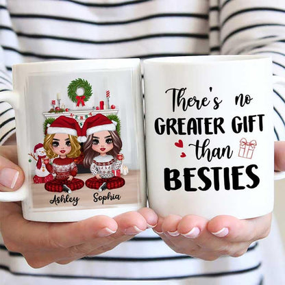 Christmas Doll Besties Sitting At Fireplace Personalized Mug