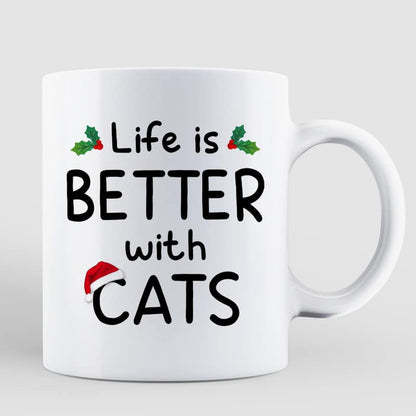 Christmas Cat Mom Sitting On Bed Life Is Better With Cats Personalized Mug