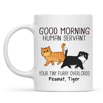Walking Fluffy Cats Good Morning Cat Human Servant - Personalized Mug