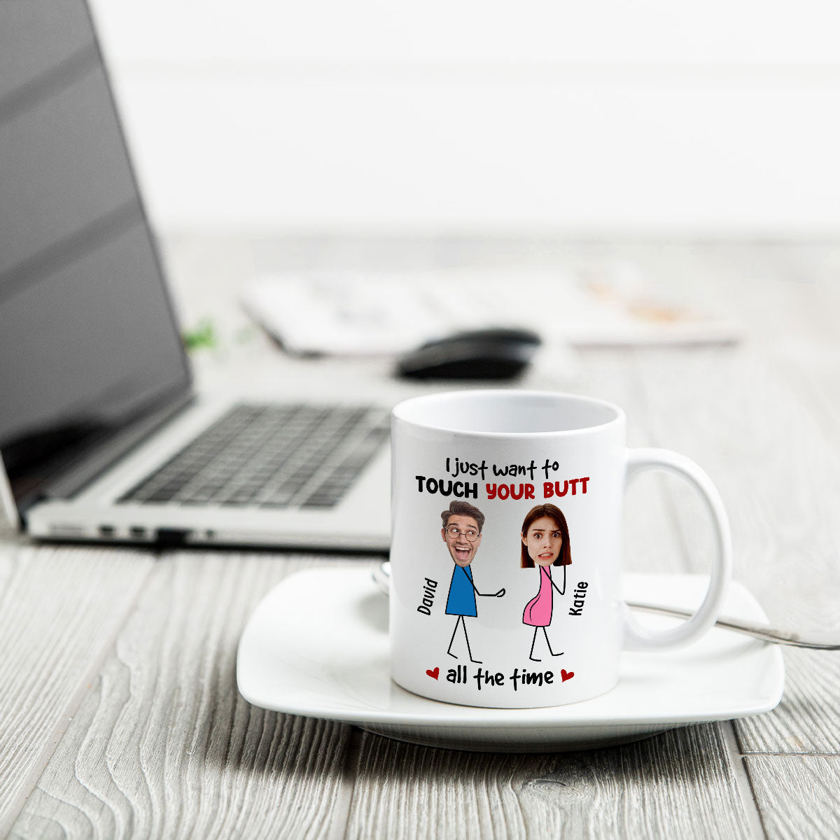Touch Your Butt All The Time Funny Inappropriate Couple Custom Face Photo - Personalized Mug