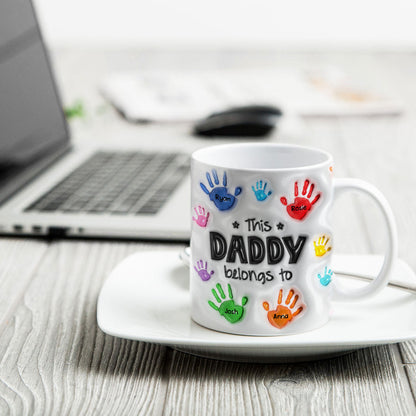 This Daddy Grandpa Belongs To Handprints Personalized 3D Inflated Printed Mug