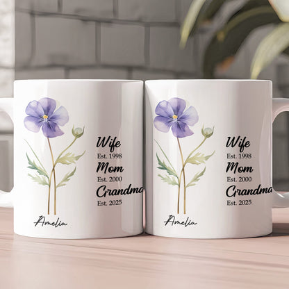 Wife Mom Grandma Birth Flower - Personalized Mug