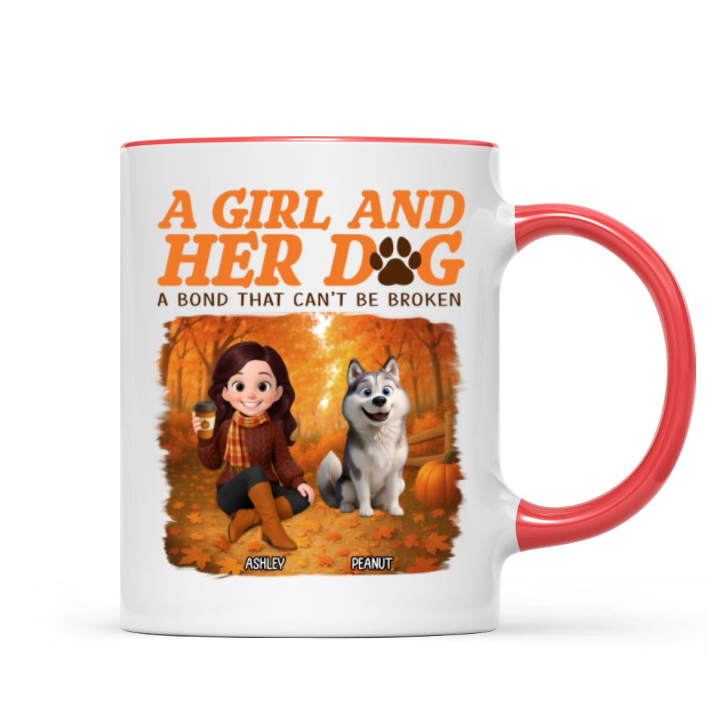 Cozy Fall Vibe Cute Cartoon Girl And Dog Bond That Can't Be Broken Personalized Mug