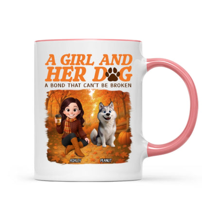 Cozy Fall Vibe Cute Cartoon Girl And Dog Bond That Can't Be Broken Personalized Mug