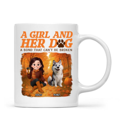 Cozy Fall Vibe Cute Cartoon Girl And Dog Bond That Can't Be Broken Personalized Mug