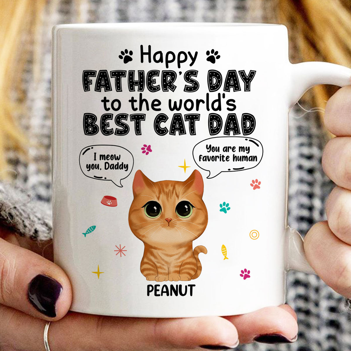 Watercolor Cute Cats Happy Father's Day Cat Dad Personalized Mug