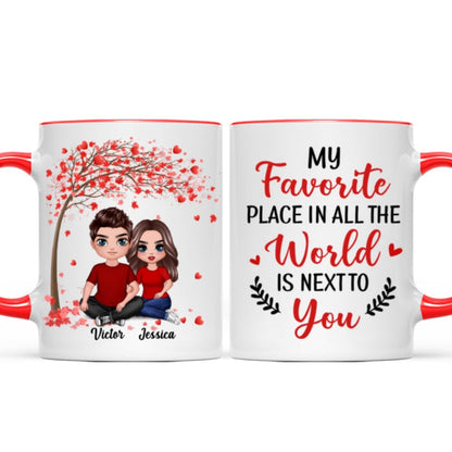 Embracing Couple Sitting Under Red Tree Personalized Mug