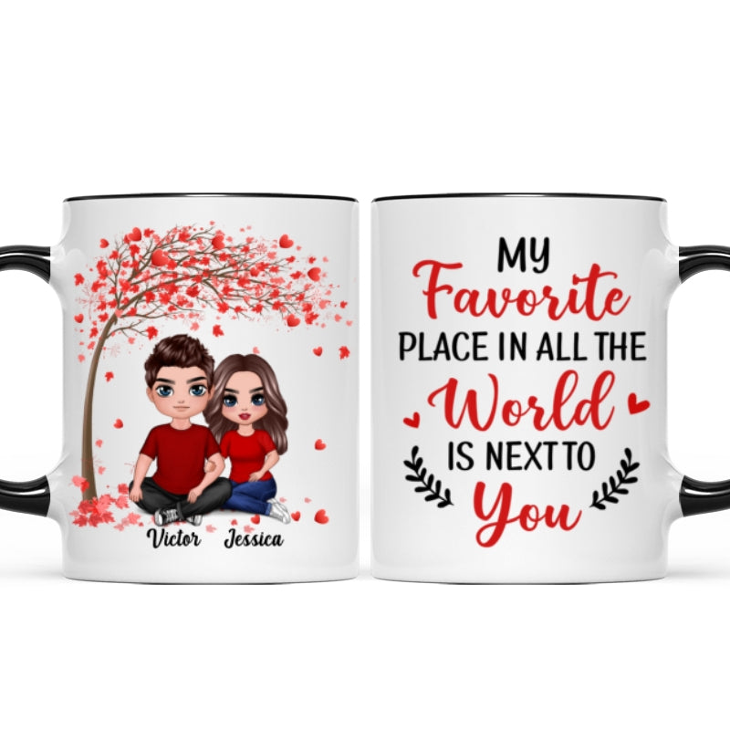 Embracing Couple Sitting Under Red Tree Personalized Mug