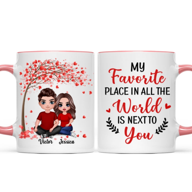 Embracing Couple Sitting Under Red Tree Personalized Mug