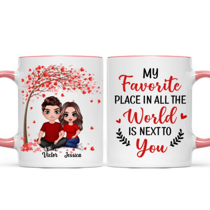 Embracing Couple Sitting Under Red Tree Personalized Mug